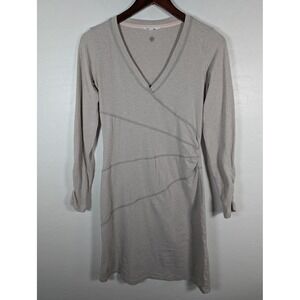 Athleta Dress Womens Extra Small Gray Long Sleeve Organic Cotton Ruched Casual